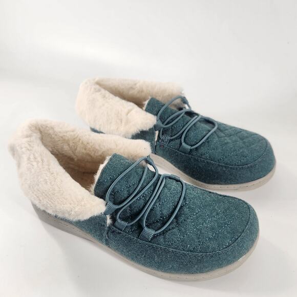 Vionic Believe Faux Fur Supportive Slipper Womens 7 Arch Mineral Green Cozy - Picture 1 of 7